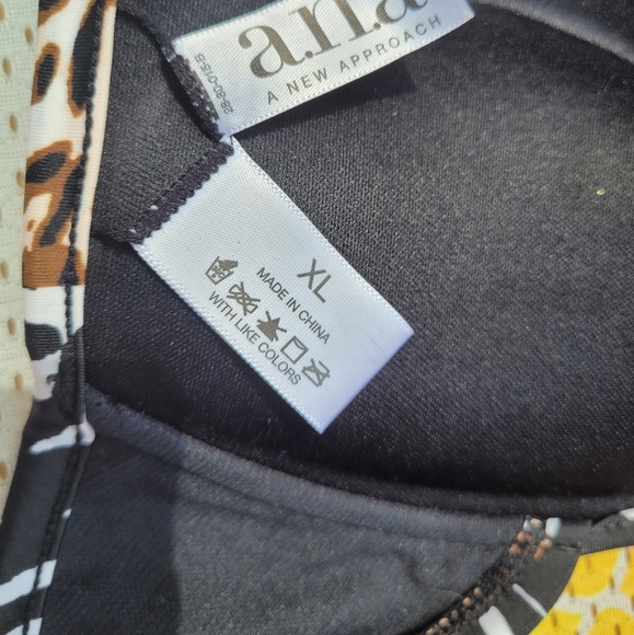 ANA Animal Tribal Print Bikini Top XL Adjustable Back Tie Neck Black Brown White - Picture 4 of 5